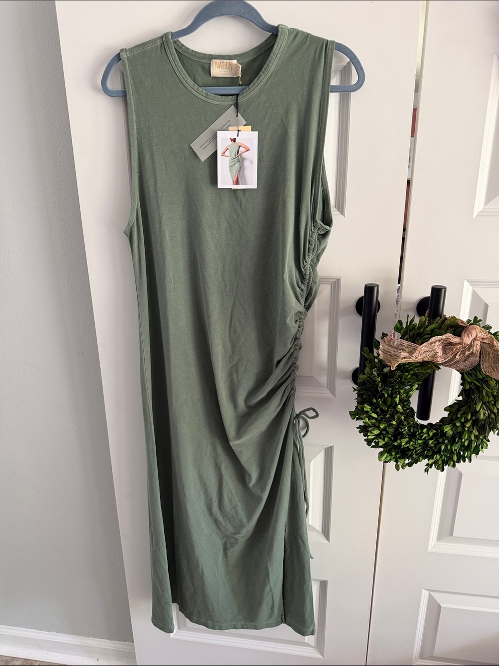 Nation LTD Olive Green Sleeveless Ruched Side Midi Dress XXL